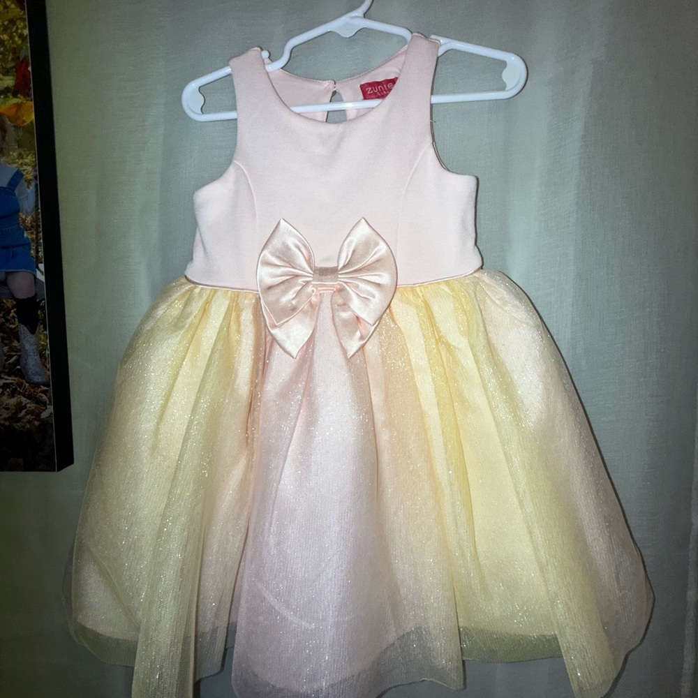 Elegant Pink and Yellow Dress with Bow